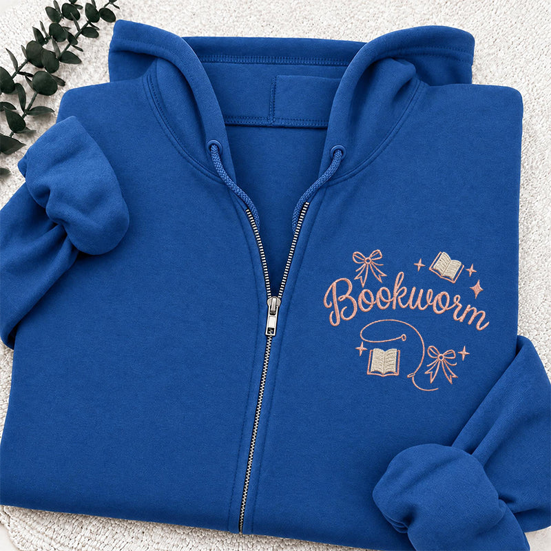Embroidered Funny Bookworm Classic Full Zip Hoodie