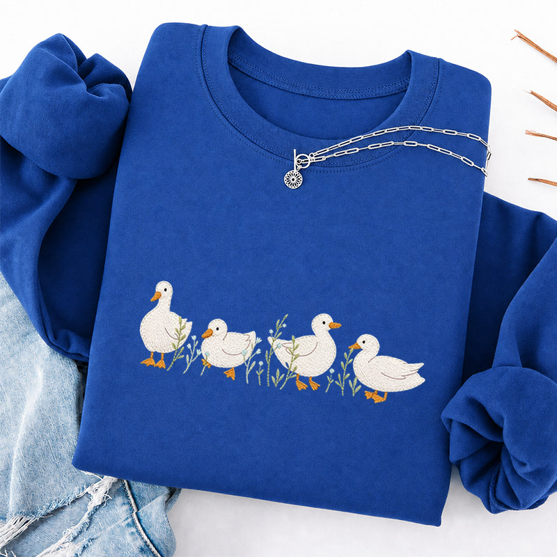 Embroidered Floral Ducks Classic Crewneck Sweatshirt