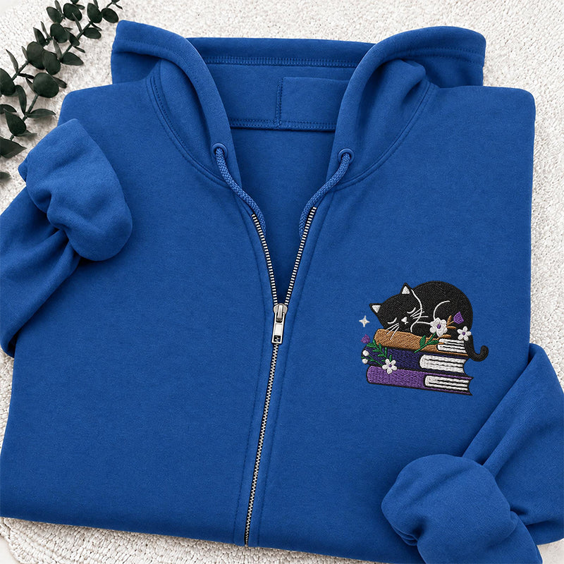 Embroidered Cat Book Classic Full Zip Hoodie