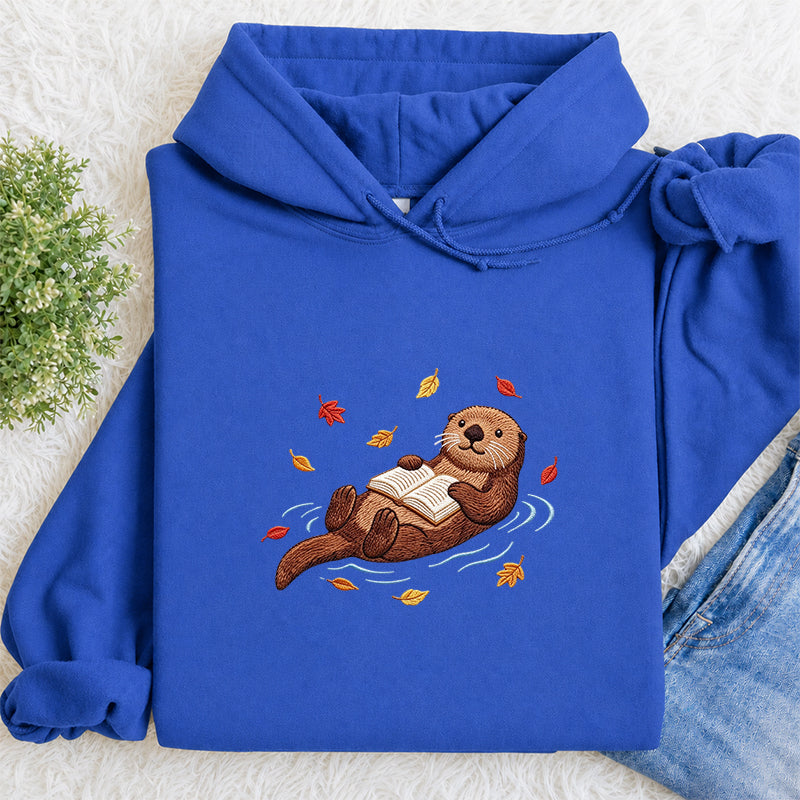 Embroidered Otter Reading Books Classic Adult Unisex Hoodie