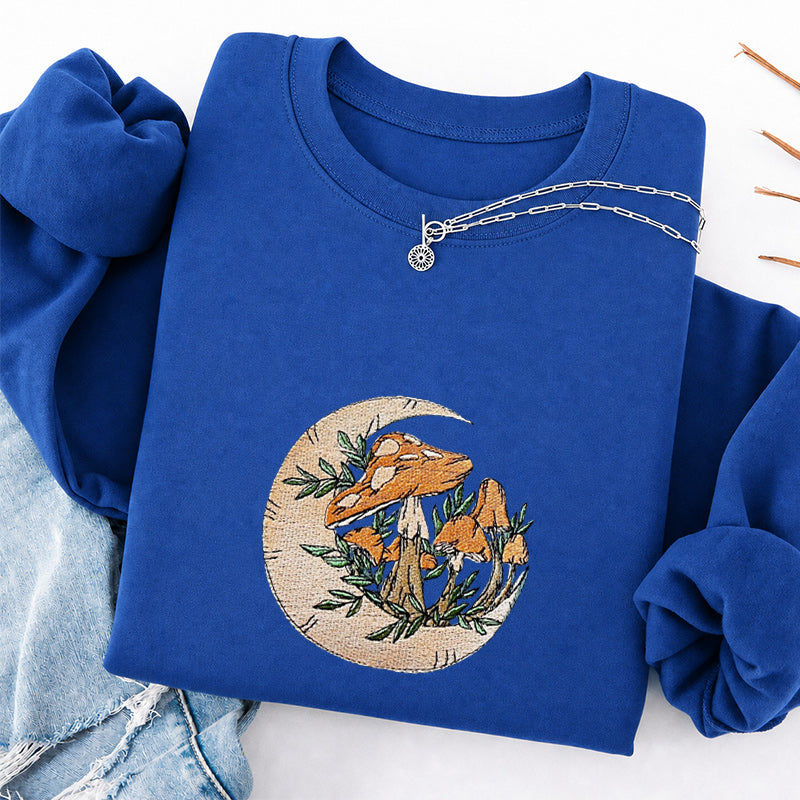 Embroidered Mushroom Moon Classic Crewneck Sweatshirt