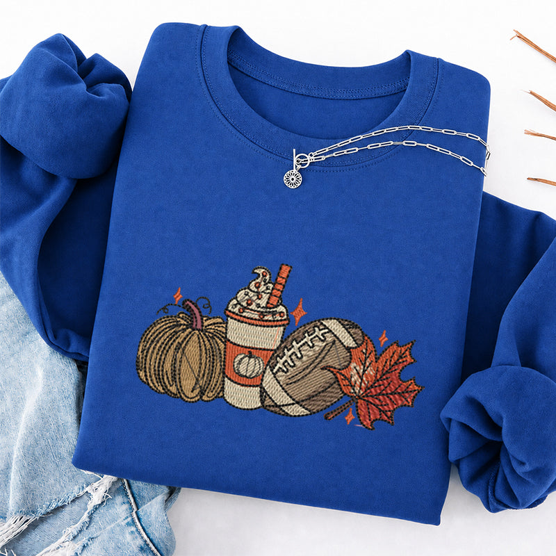 Embroidered Autumn Pumpkin Rugby Classic Crewneck Sweatshirt