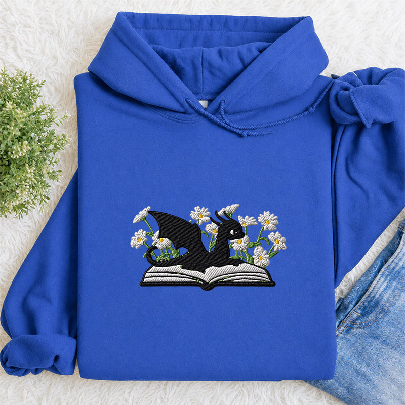 Embroidered Floral Dragon Book Classic Adult Unisex Hoodie