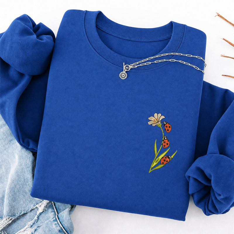 Embroidered Ladybug & Daisy Classic Crewneck Sweatshirt
