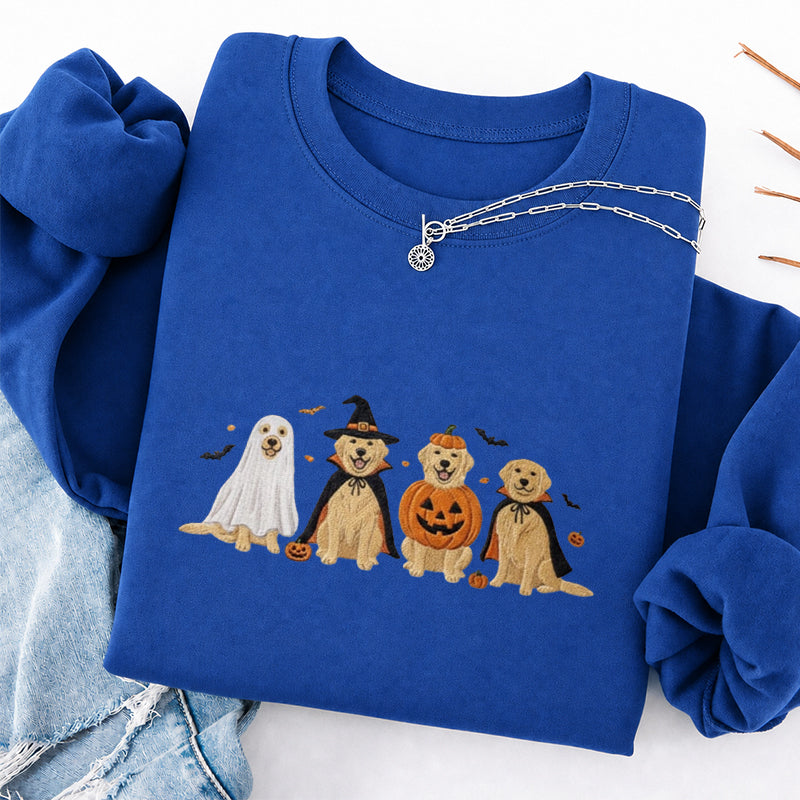 Embroidered Halloween Golden Retriever Classic Crewneck Sweatshirt