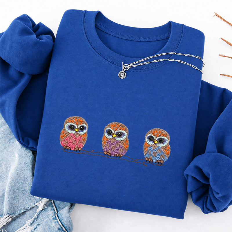 Embroidered Cute Owl Classic Crewneck Sweatshirt
