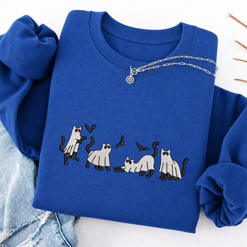 Embroidered Funny Cat Ghosts Classic Crewneck Sweatshirt