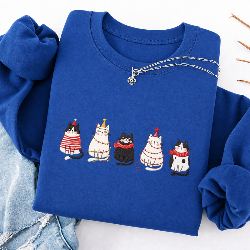 Embroidered Cute Cat Christmas Classic Crewneck Sweatshirt