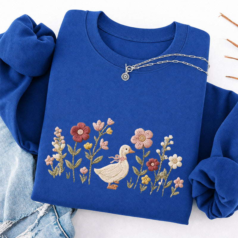 Embroidered Silly Goose Wildflower Classic Crewneck Sweatshirt