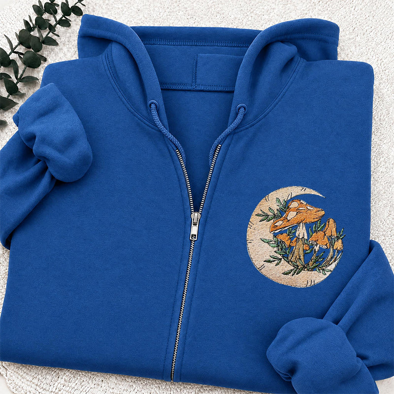 Embroidered Mushroom Moon Classic Adult Unisex Full Zip Hoodie