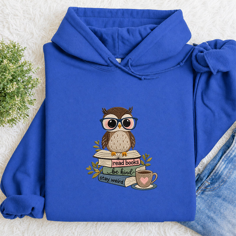 Embroidered Read Books Be Kind Owl Classic Adult Unisex Hoodie