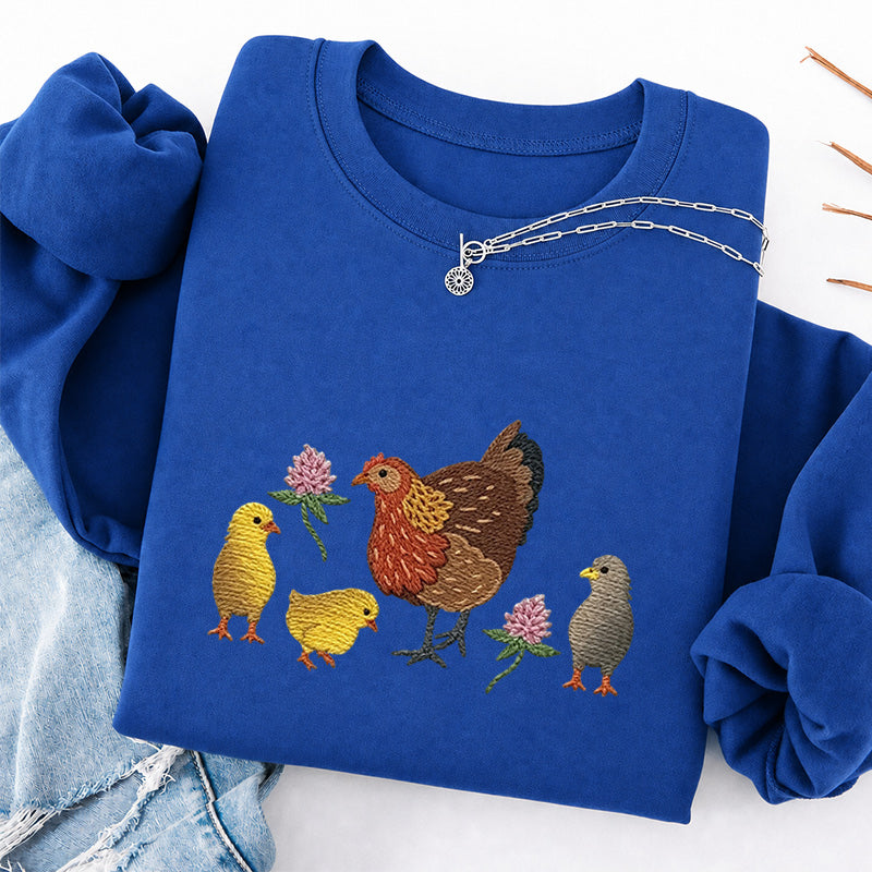 Embroidered Hen & Chicks Classic Crewneck Sweatshirt