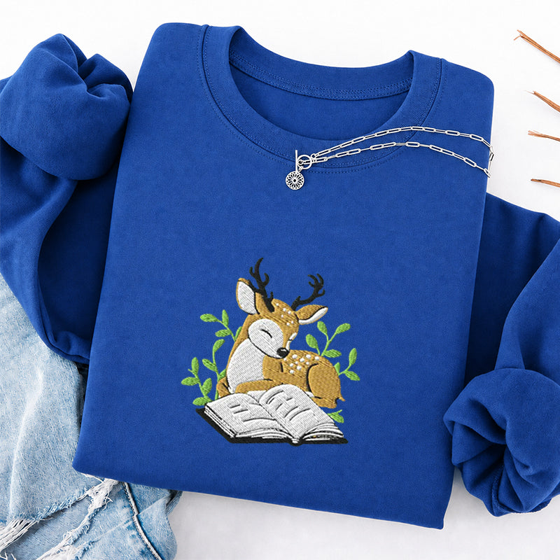 Embroidered Deer Book Classic Crewneck Sweatshirt