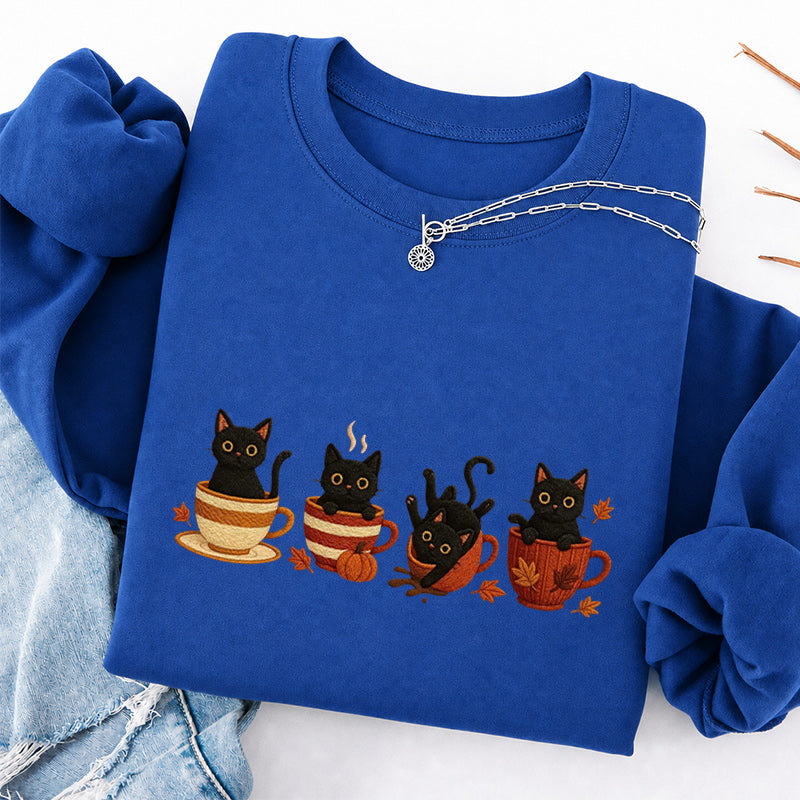 Embroidered Black Cat Coffee Classic Crewneck Sweatshirt