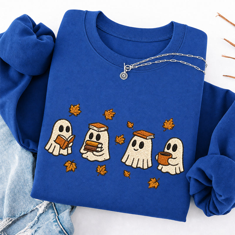 Embroidered Autumn Bookish Ghost Crewneck Sweatshirt