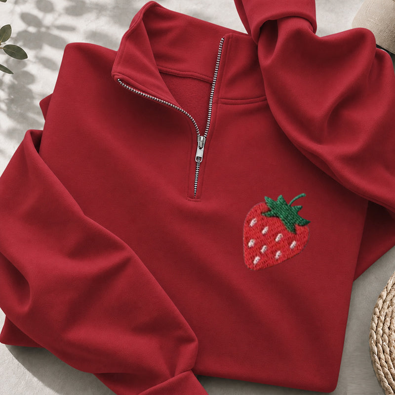 Embroidered Strawberry Classic Quarter Zip Sweatshirt