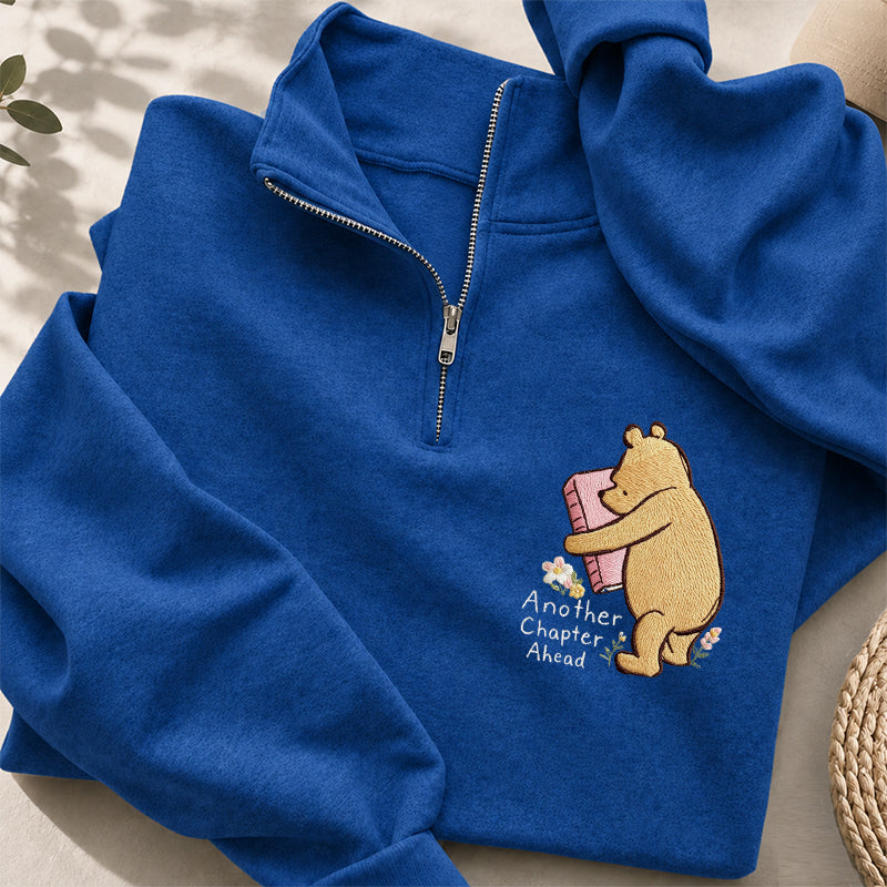 Embroidered Reading Bear Another Chapter Classic Quarter Zip Sweatshirt