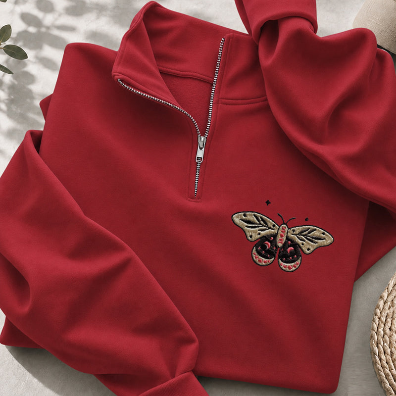 Embroidered Moth Butterfly Classic Quarter Zip Sweatshirt