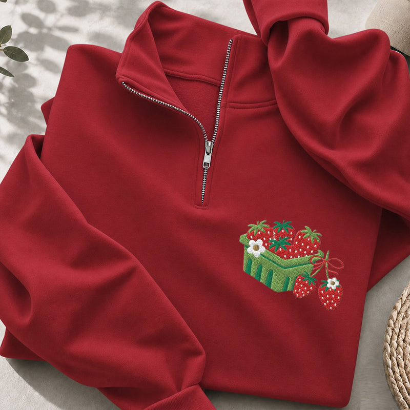 Embroidered Strawberry Blanket Classic Quarter Zip Sweatshirt