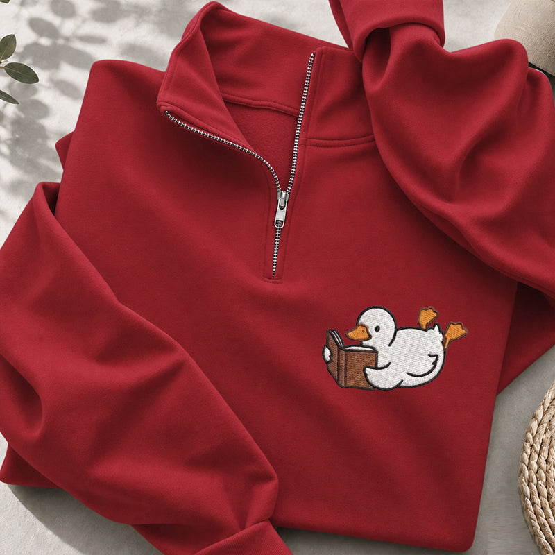 Embroidered Reading Duck Classic Quarter Zip Sweatshirt