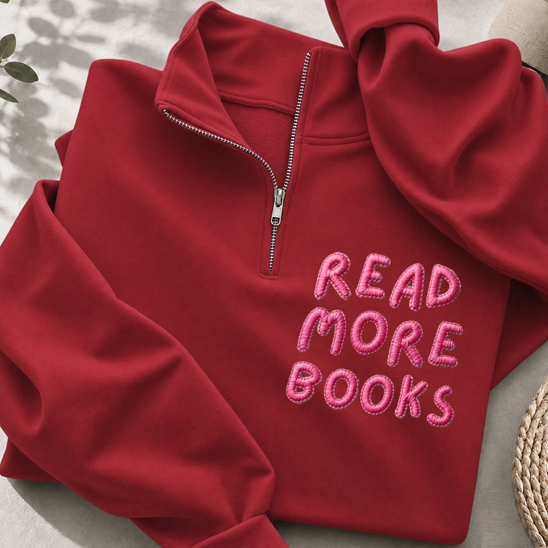 Embroidered Read More Book Classic Quarter Zip Sweatshirt