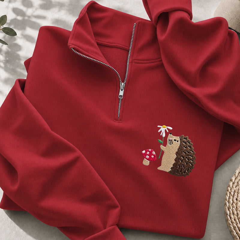 Embroidered Mushroom Hedgehog Classic Quarter Zip Sweatshirt