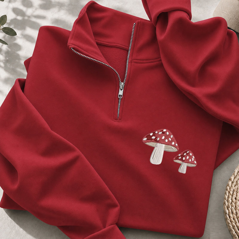 Embroidered Mushrooms Classic Quarter Zip Sweatshirt