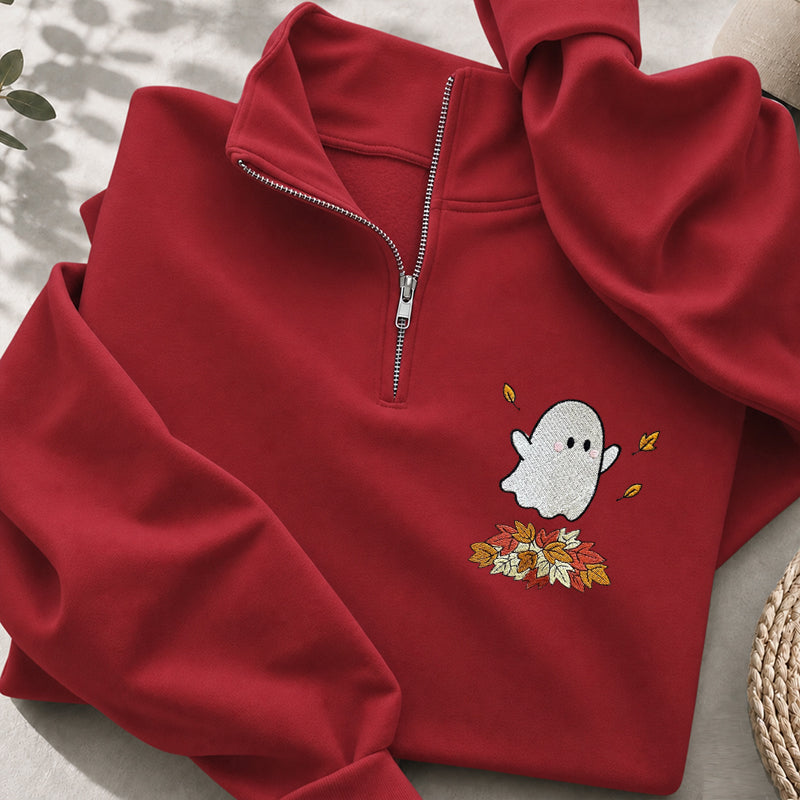 Embroidered Fall Ghost Classic Quarter Zip Sweatshirt