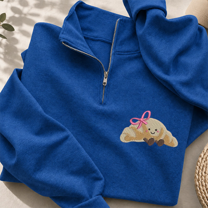 Embroidered Cute Croissant Classic Quarter Zip Sweatshirt