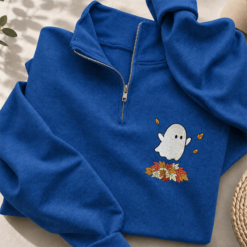 Embroidered Fall Ghost Classic Quarter Zip Sweatshirt