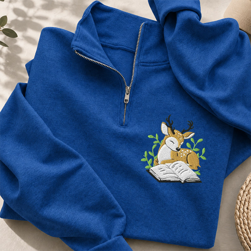 Embroidered Deer Book Classic Quarter Zip Sweatshirt