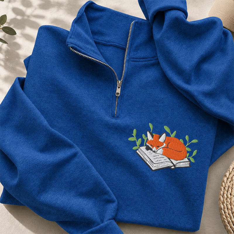 Embroidered Fox Book Nap Classic Quarter Zip Sweatshirt