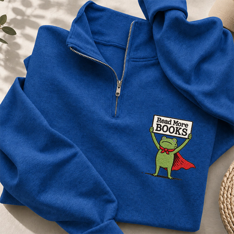 Embroidered Read More Books Frog Classic Quarter Zip Sweatshirt
