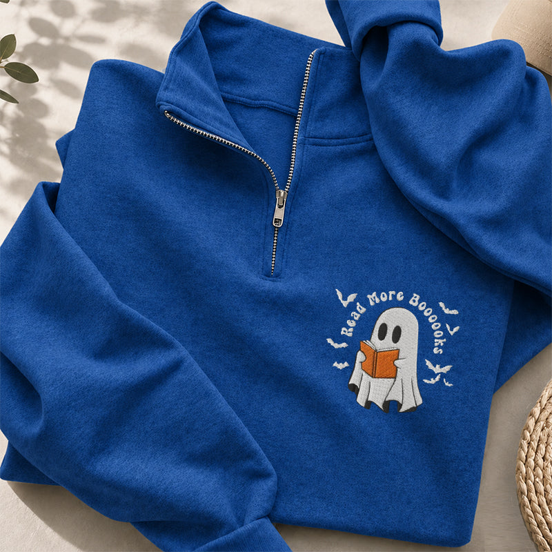 Embroidered Read More Boooooks Classic Quarter Zip Sweatshirt