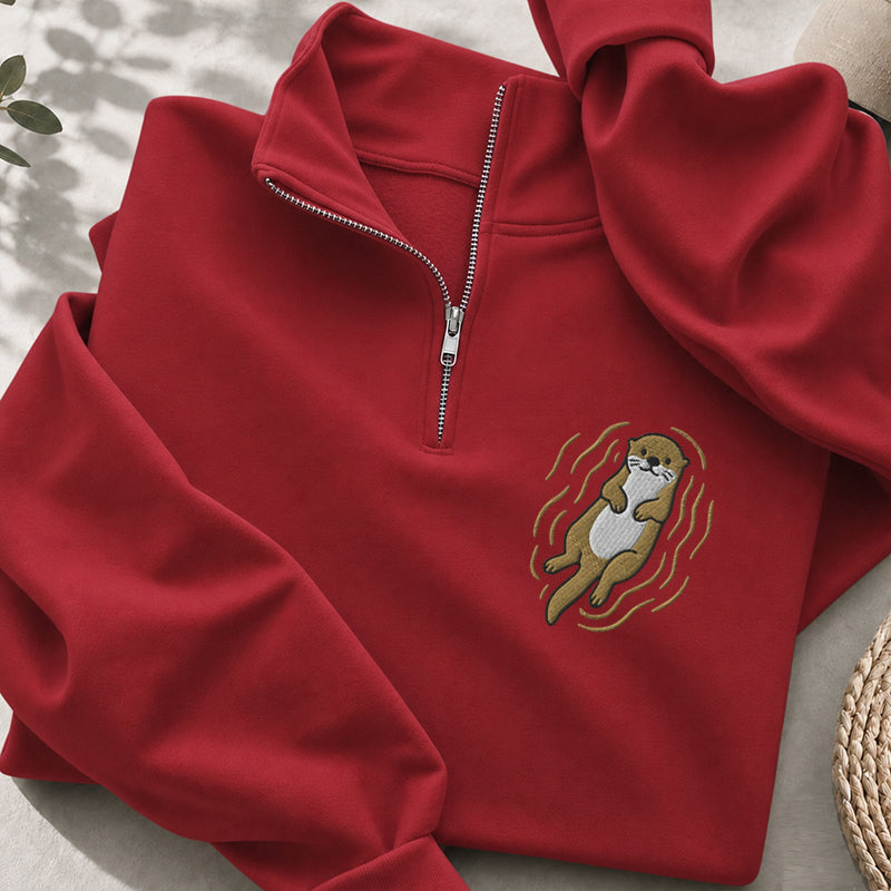 Embroidered Cute Otter Classic Quarter Zip Sweatshirt