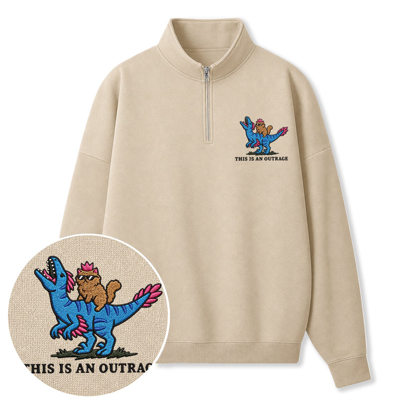 Embroidered This Is An Outrage Book Lover Classic Quarter Zip Sweatshirt