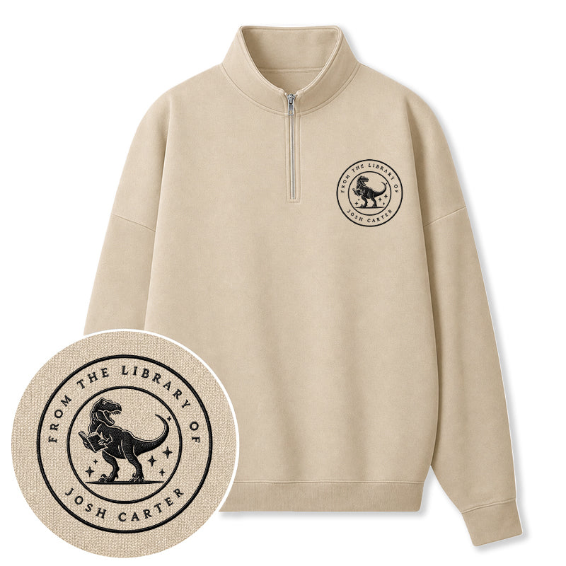 Embroidered Dinosaur From The Library Classic Quarter Zip Sweatshirt