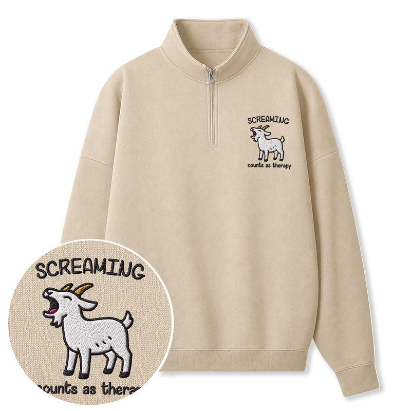 Embroidered Screaming Goat Classic Quarter Zip Sweatshirt