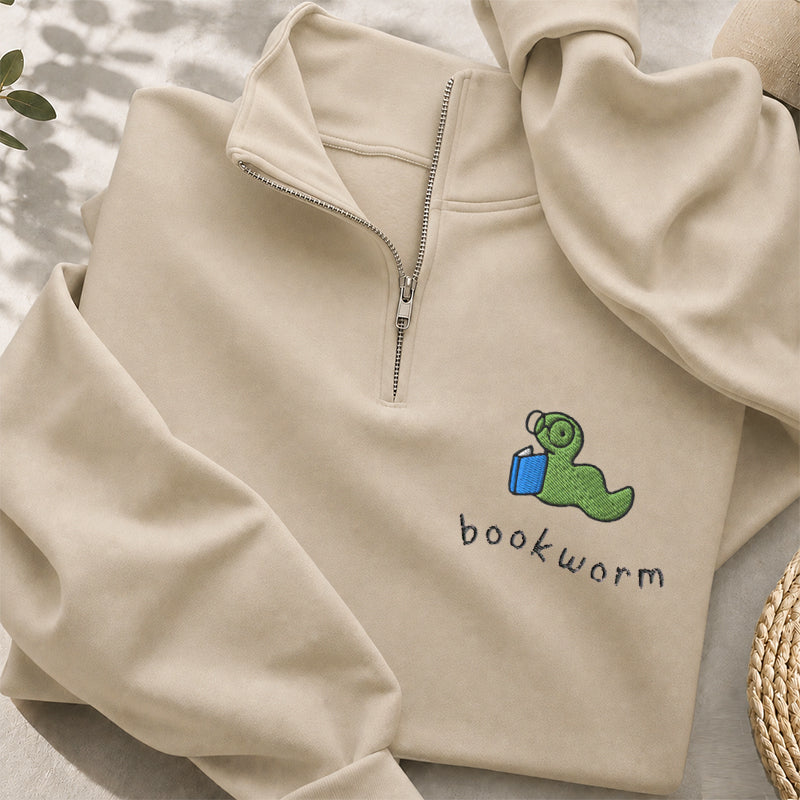 Embroidered Funny Bookworm Classic Quarter Zip Sweatshirt