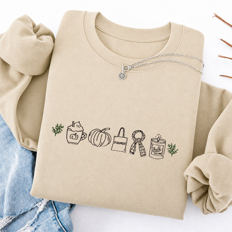 Embroidered Fall Icons Classic Crewneck Sweatshirt