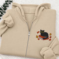 Embroidered Autumn Black Cat Book Classic Adult Unisex Full Zip Hoodie