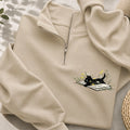 Embroidered Floral Book Cat Classic Quarter Zip Sweatshirt