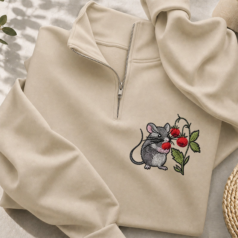 Embroidered Cottagecore Mouse Classic Quarter Zip Sweatshirt