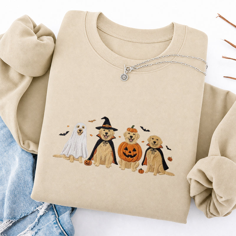 Embroidered Halloween Golden Retriever Classic Crewneck Sweatshirt