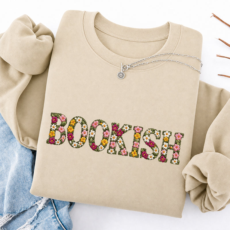 Embroidered Floral Bookish Classic Crewneck Sweatshirt
