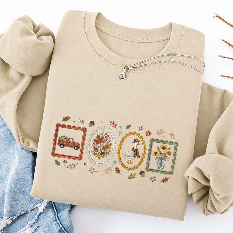 Embroidered Autumn Postcards Classic Crewneck Sweatshirt