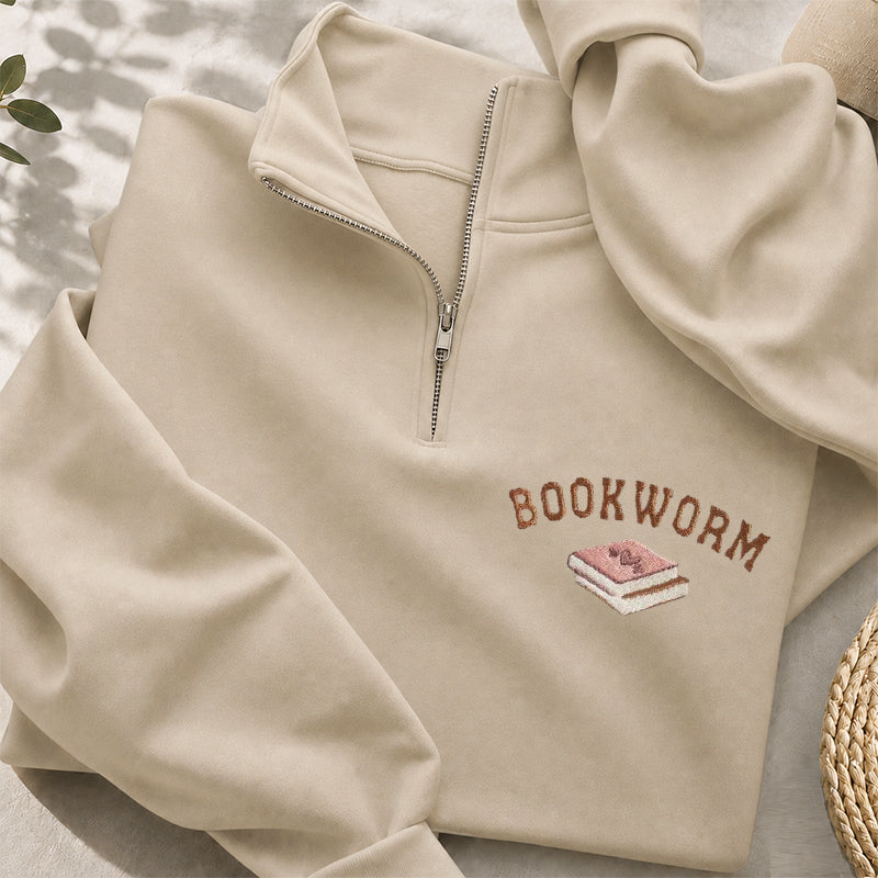 Embroidered Book Worm Classic Quarter Zip Sweatshirt