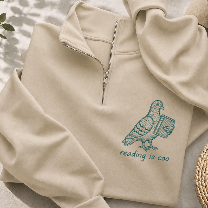 Embroidered Reading Is Coo Classic Quarter Zip Sweatshirt