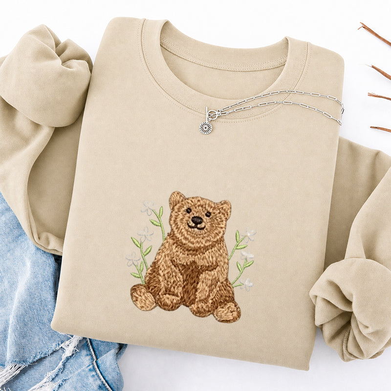 Embroidered Floral Bear Classic Crewneck Sweatshirt