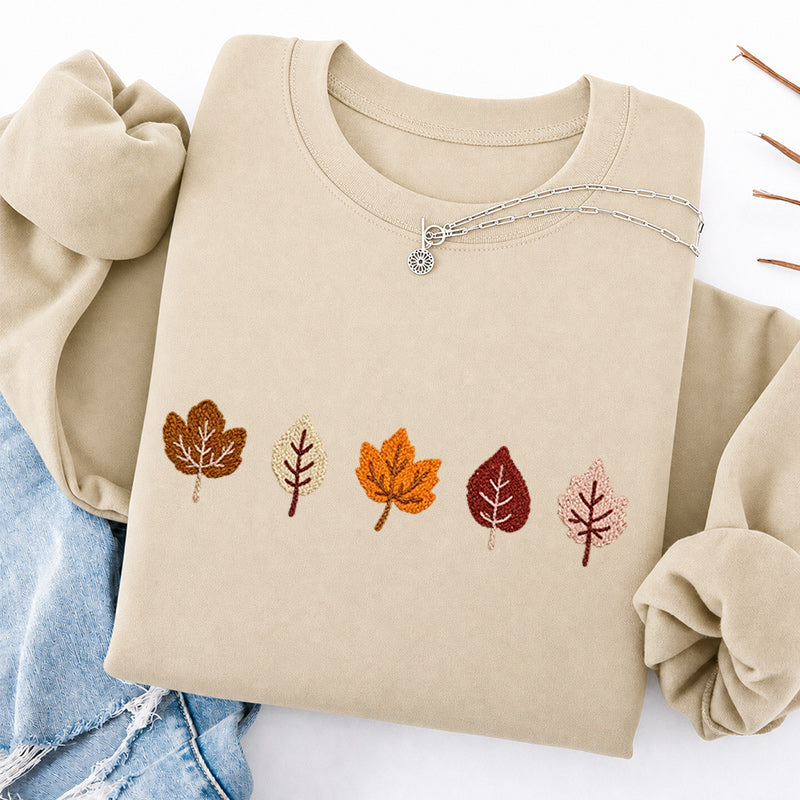 Embroidered Fall Leaves Classic Crewneck Sweatshirt